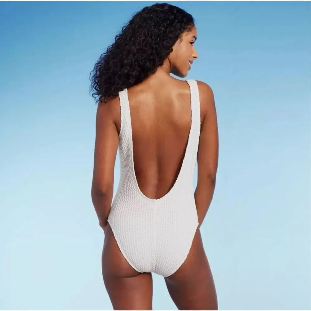 Shade and Shore Lace Up Crochet One Piece Swimsuit Size Small New